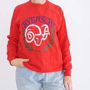 Vintage 90's Red Ryerson University Collegiate Rams Cotton Crewneck Sweater L